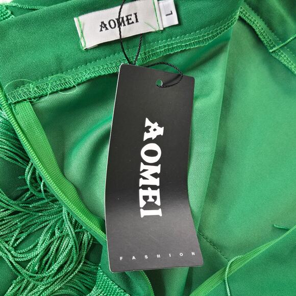 AOMEI NWT High Waist Fringe Tiered Bodycon Pencil Midi Skirt Medium/Large Green - Picture 5 of 16